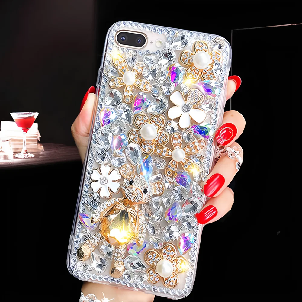 الفاخرة ثلاثية الأبعاد الماس الدب بلينغ قضية الهاتف ل ممن لهم Realme Narzo N61 4G ملاحظة 60 60X 50 GT Neo 5 حالات مرصع بالجواهر غطاء