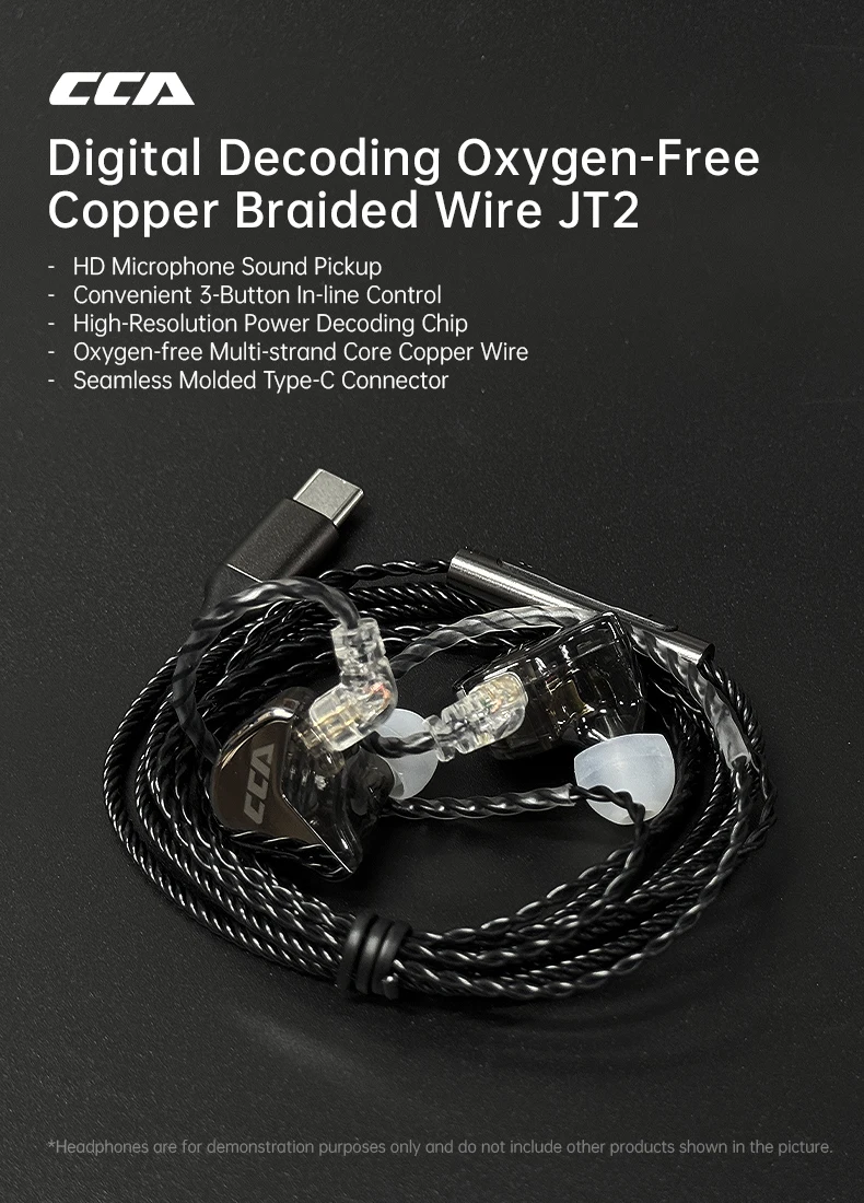 CCA JT2 Authentic Digital Decoding Line Four-strand Oxygen-free Copper Core High Resolution Chip Type-c Interface HD Microphone