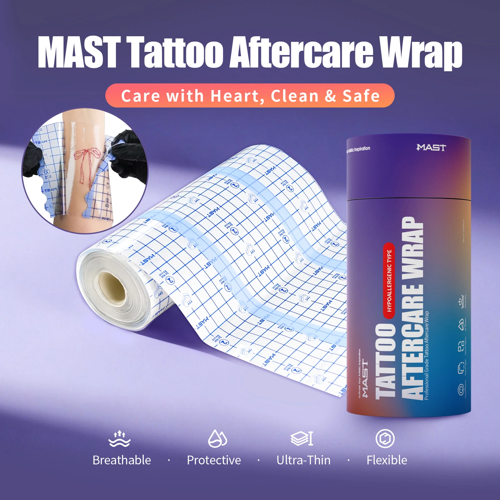 MAST Tattoo Aftercare Bandage Roll Waterproof Transparent Film for Tattoo Initial Healing and Skin Repair Adhesive Tattoo Wrap