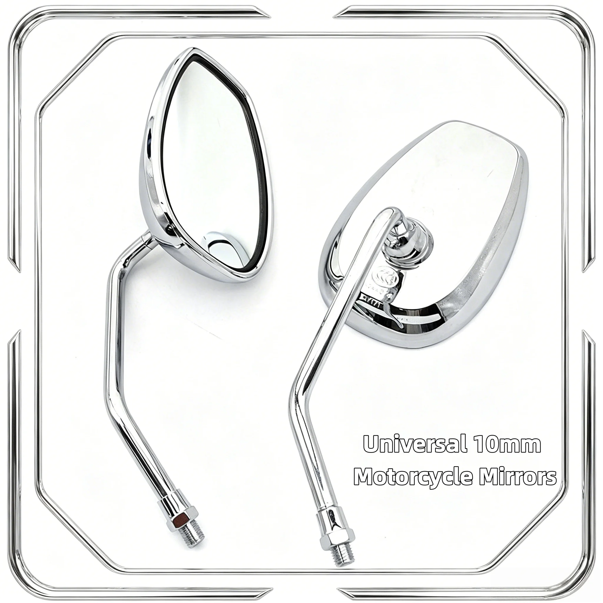 Chrome Plated Square Motorcycle Mirrors Aluminum Base Universal 10mm Rear View Side Mirror for Cafe Racer Scooter