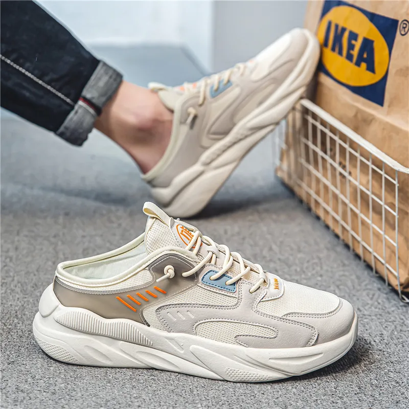 

Men's Canvas Slip-On Shoes Spring Summer Breathable Low-Top Thick Bottom Casual Sports Shoes Fashionable Half Slippers