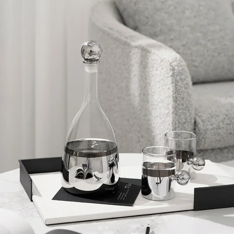 Modern Silver Glass Tea Set Simple Luxury Teapot and Cups for Home Living Room Decoration Elegant High End Tableware Ornament