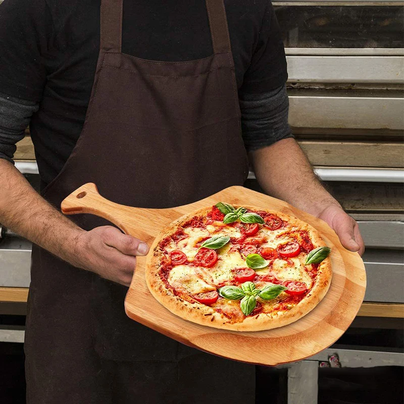 Pizza Paddle Peel Serving Platter Cheese Tray 12 Inch Natural Bamboo Pizza Cutting Board With Handle Wooden