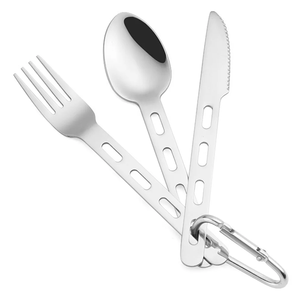 

3 Sets Portable Cutlery Camping Cookware Kit Silverware Fork Spoon Utensils 430 Stainless Steel Kitchen