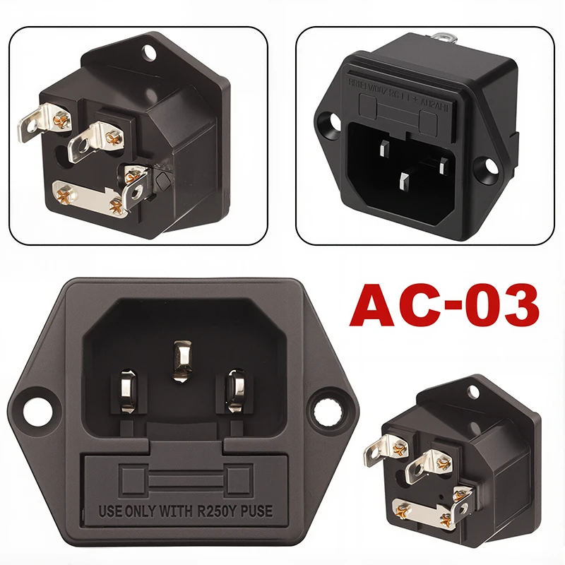 10A 250V Inlet Module Plug Rocker Switch Male Power Socket 3 Pin IEC320 C14 Switch + Fuse New