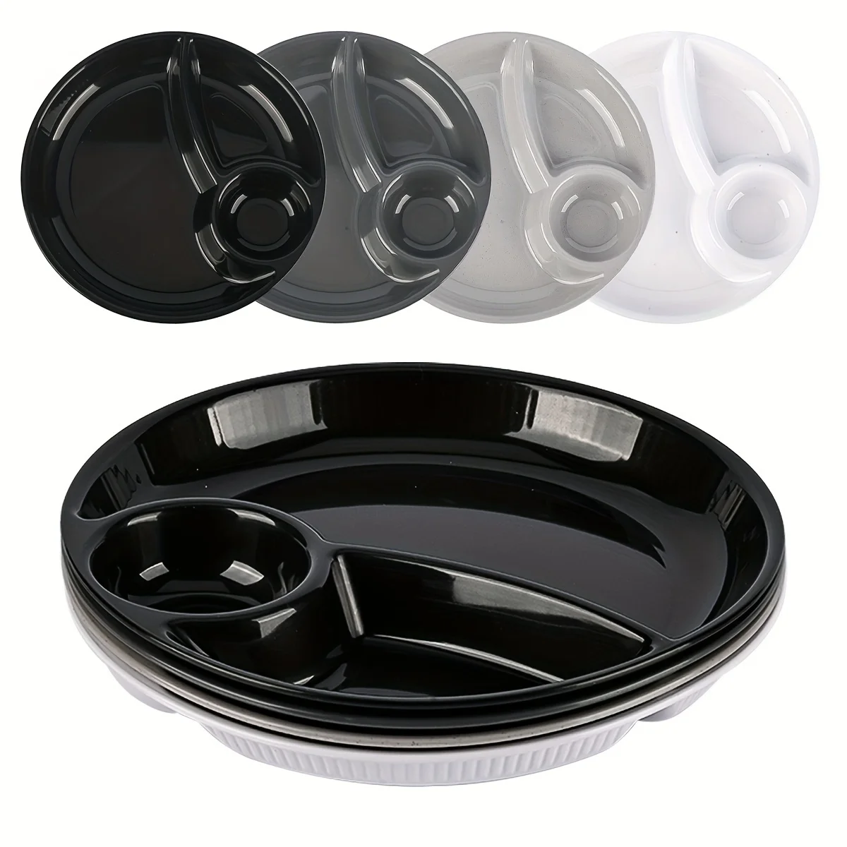 

4PCS Three-Grid Western Compartment Plate For Food Fruit Salad Divided Plate Wheat Straw Diet Meal Plate Food Tray