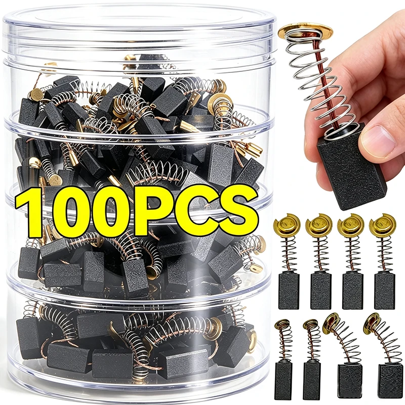 50/100pcs Heavy-Duty Carbon Brush Replacement Carbon Brush with Metal Bases for Drills Sanders Grinders Motors Repair Parts Kit