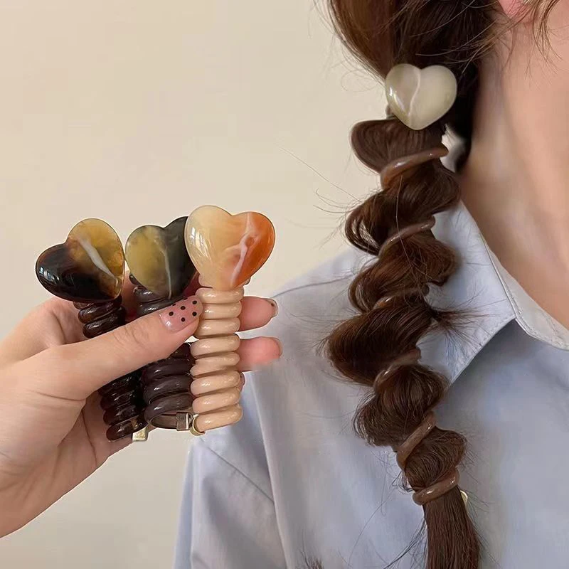 

Elastic Spiral Telephone Wire Hairband Love Ponytails Braid Holder Korea Girls Heart Hair Tie Women Hair Accessories