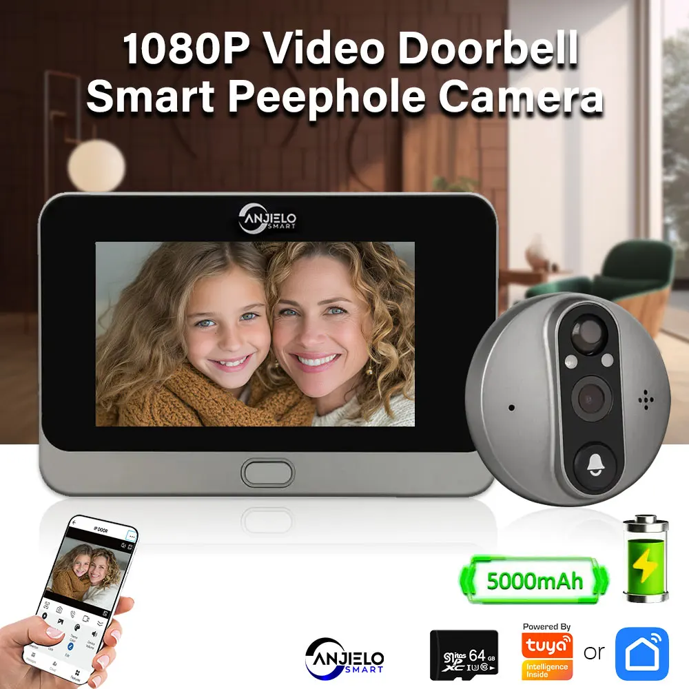 Tuya Smart Video Doorbell Peephole Door Camera with Motion Sensor 1080P Digital Viewer