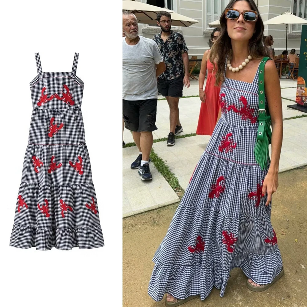 

Taop&Za Women's 2025 Spring New Style Seaside Vacation Casual Fashion Sleeveless Embroidered Waist Slimming Suspender Dress