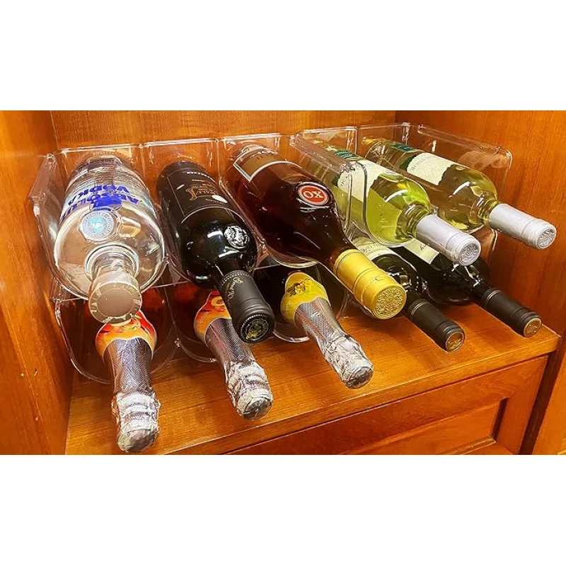 1pc Plastic Stackable Water Bottle & Wine Rack Storage Organizer for Kitchen Countertops, Pantry, Refrigerator, Transparent