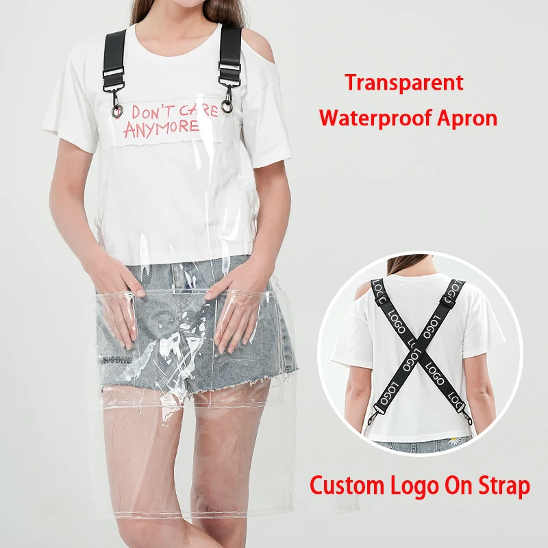 Waterproof Custom Strap Logo Clear Transparent Apron for Men And Women Washable Kitchen Hair Salon Barber Accessory 100% House