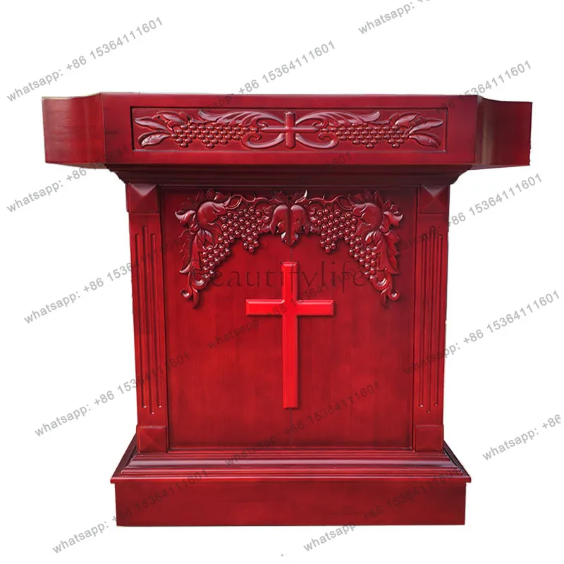 

New Large Solid Wood Grape Carved Wood Church Gathering Lecture Table Lecture Platform