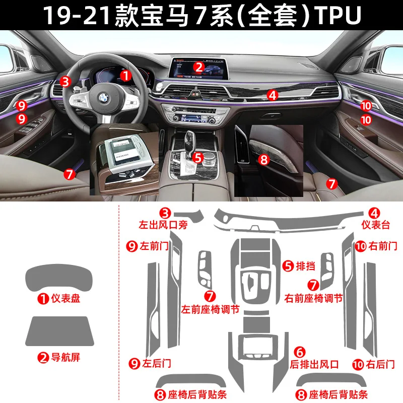 Tpu Transparent Film for 2019-2021 BMW 7 Series Car Interior Sticker Console Dashboard Screen Protection Film Car Accessories