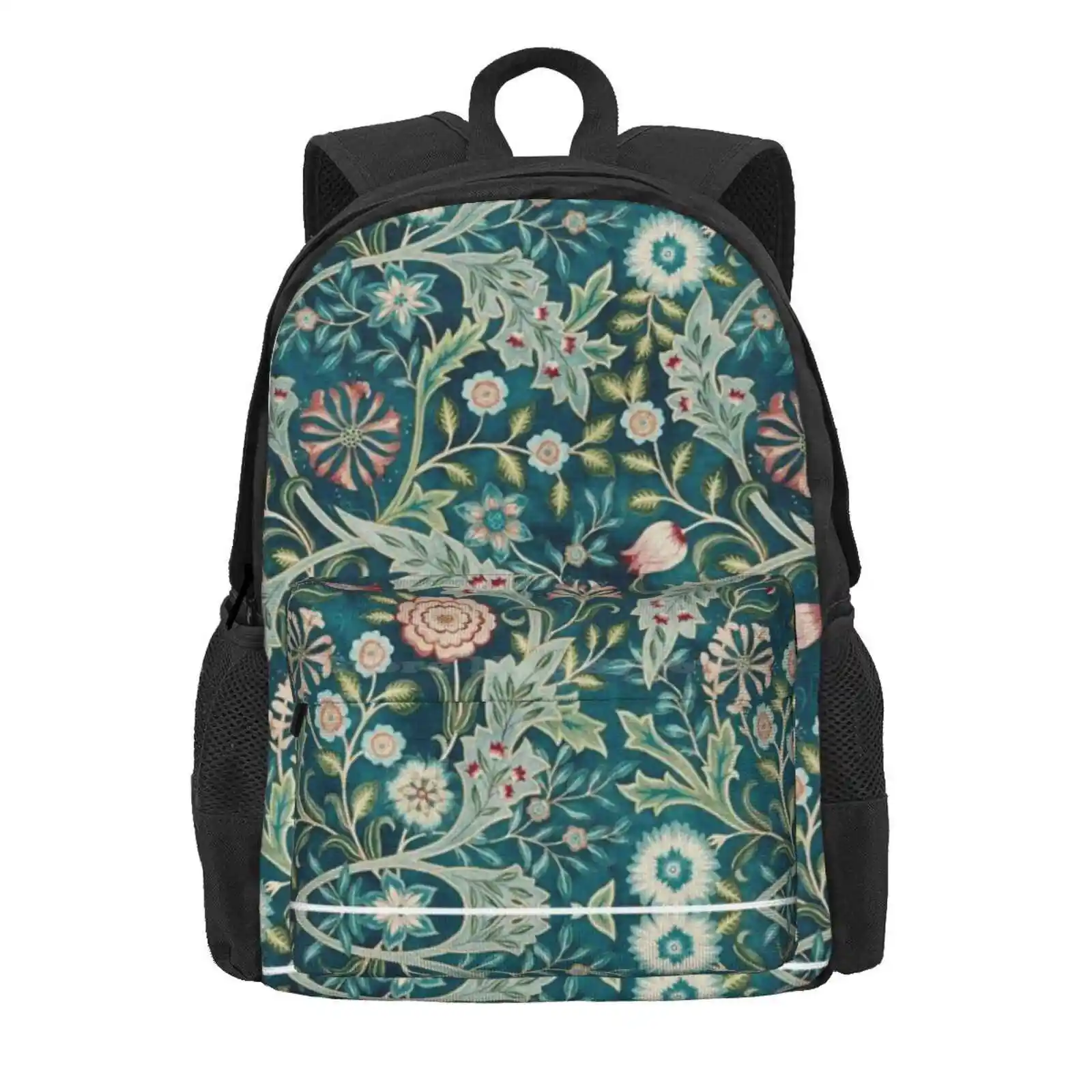 William Morris - Wilhelmina- Teal Green Blue Vintage Floral Botanical Pattern Hot Sale Schoolbag Backpack Fashion Bags Vintage