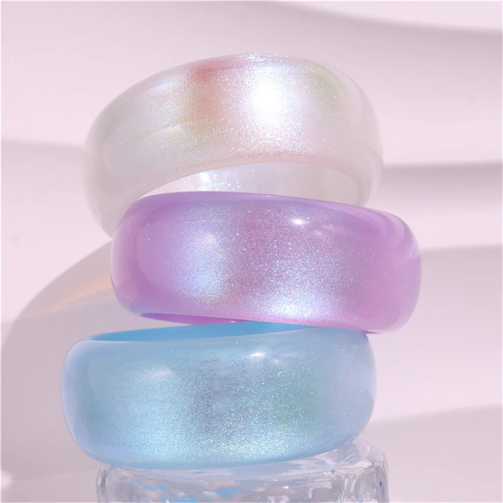Round Jelly Colored Shiny Powder Acrylic Bangle Bracelet with Simple Geometry Beautiful Wide Face Resin Bracelet