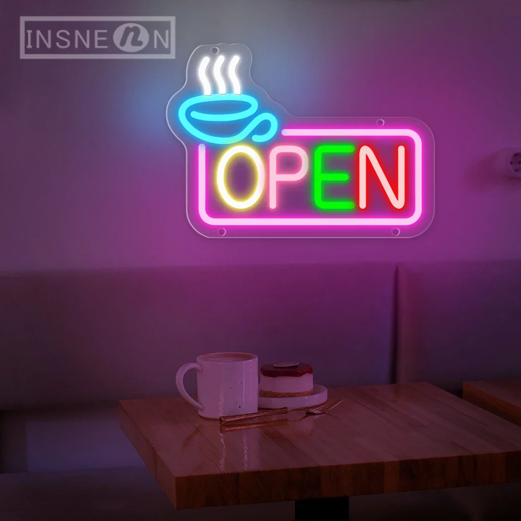 Open Neon Signs Café Neon Signage LED Business Signboards for Drink Bars Cafeteria Store Storefront Art Wall Decoration lights