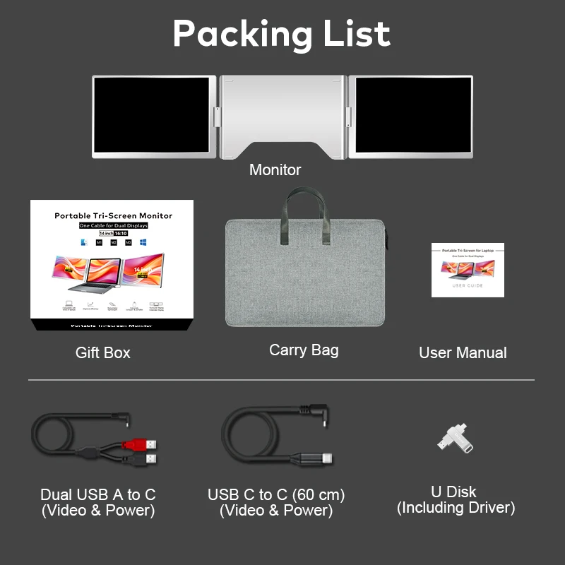 

Best Seller 1 Cable For 2 Displays Screen Monitor,1920*1200 IPS,sRGB100%,Compatible With Wins/Mac(M1 M2 M3) Support 12-17 Inch L