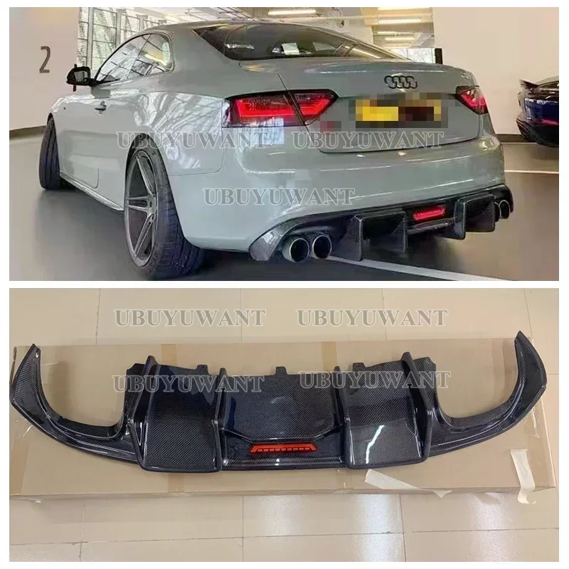 For Audi A5 S Line S5 Coupe 2008-2015 (Not Fit For A5 Standard) Carbon Car Rear Bumper Diffuser Lip Body Kits With Brake Light