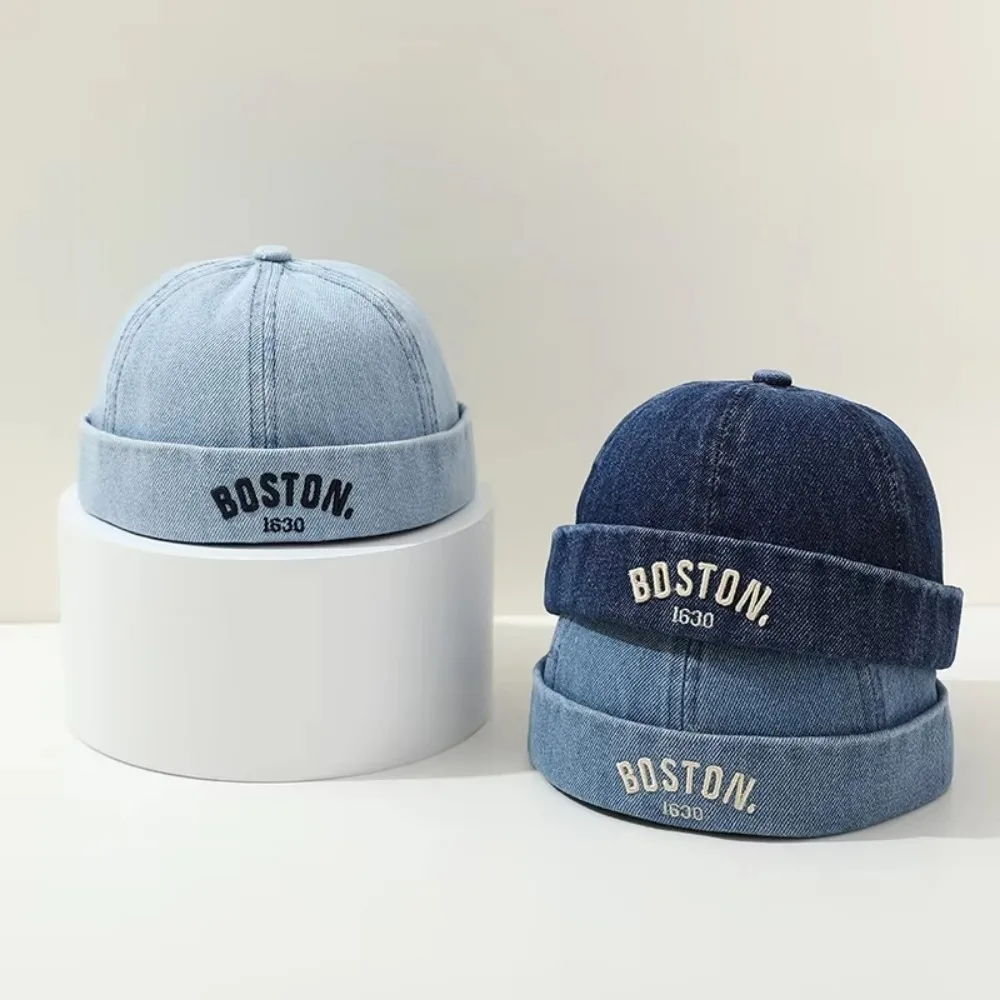 

Retro Washed Denim Baby Brimless Hat Summer Letter Embroidered Melon Cap Adjustable Kids Docker Caps For Infant Boy Girl