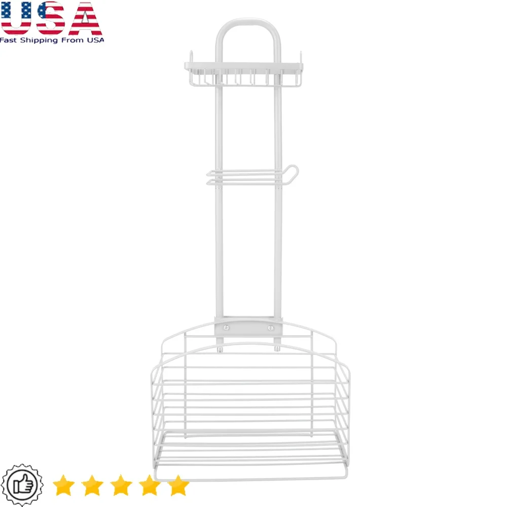 

3 in 1 Bathroom Organizer with Accessory Shelf Toilet Paper Holder Storage Basket Compact Design Small Spaces Rust Resistant