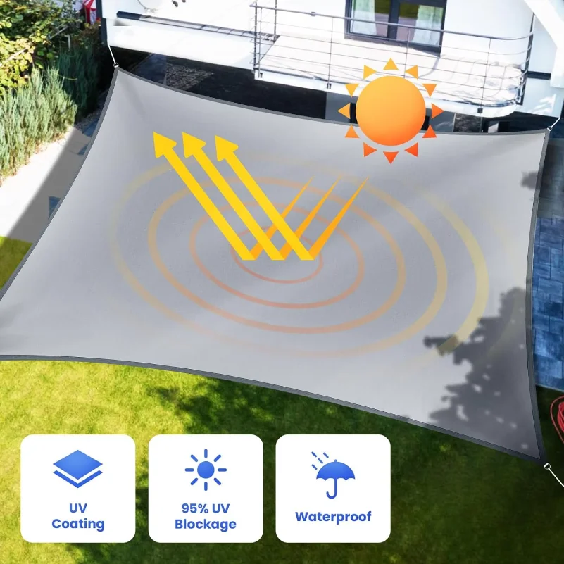 95% UV Block Waterproof Sun Shade Sail - High-Density Breathable Canopy for Patio Garden Pool Backyard, Windproof with Stainless