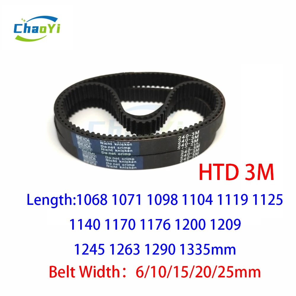 HTD 3M Rubber Timing Belt Length 1068 1071 1098 1104 1119 1125 1140 1170 1176 1200 1209 1245 1263 1290 1335mm Width 6/10/15/20mm