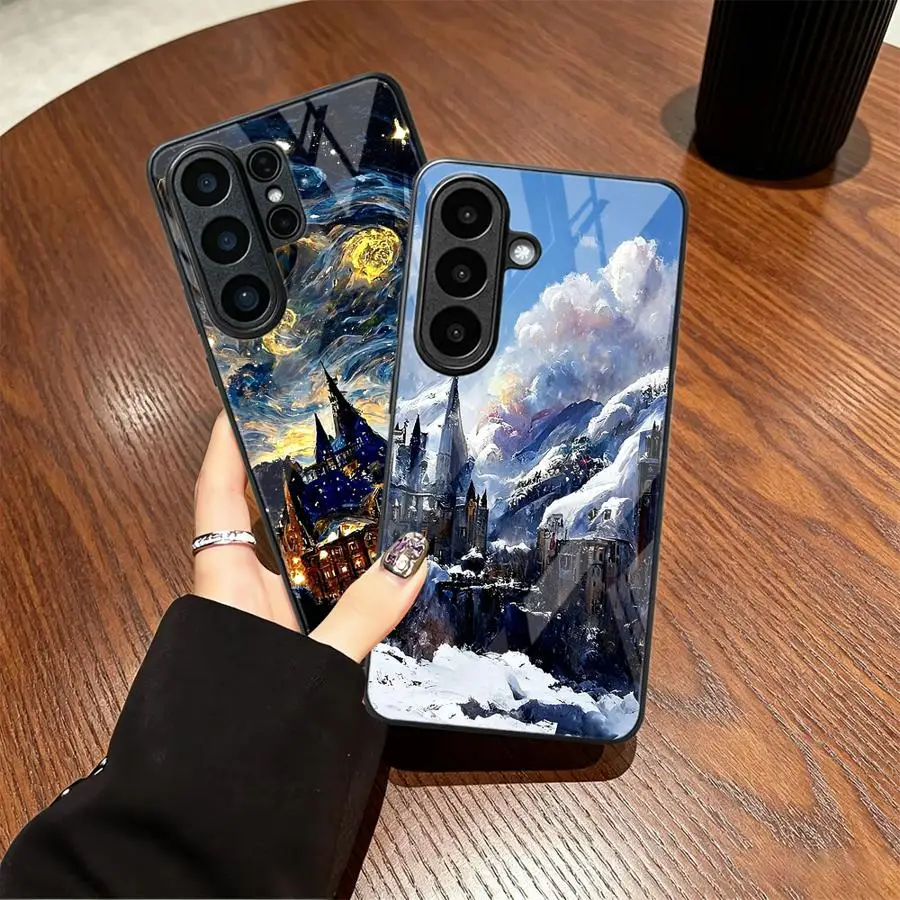 Glass Phone Cover Case for Samsung Galaxy S26 S24 Note 8 9 10 20 S21 S20 FE S23 Plus S22 S24 Ultra S9 S8 S10 Starry Night Van
