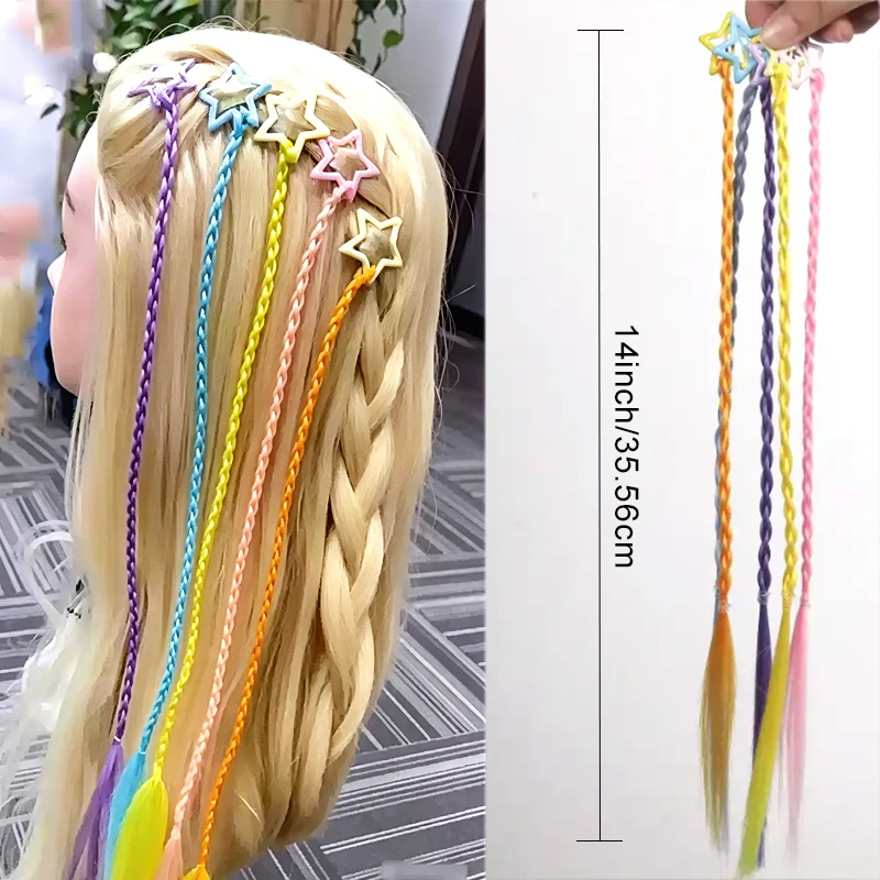 Piezas de cabello trenzado arcoíris sintético 5 piezas pinzas de cabello estrella DIY accesorios para Halloween cumpleaños festival de música 3