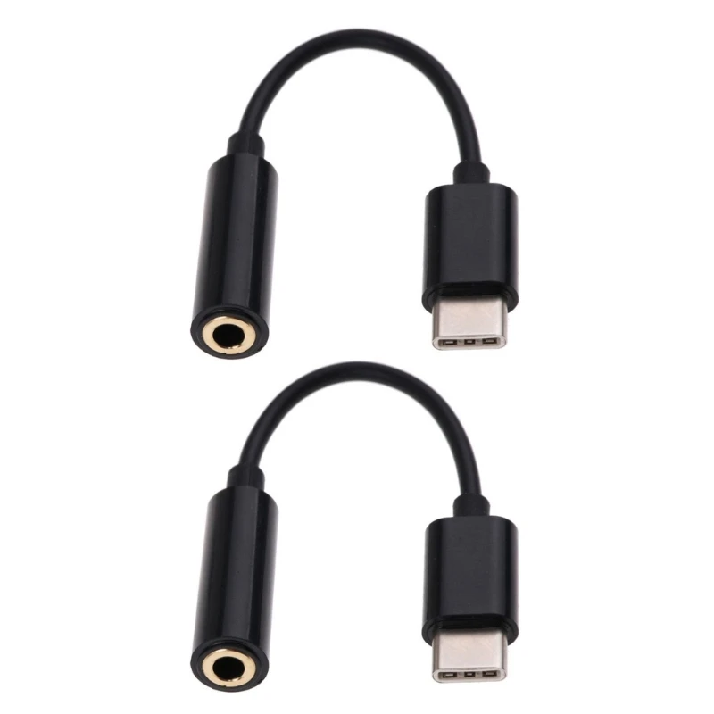 2Pcs Type C to 3.5mm Cable Earphone Adapter Cord USB C Input 3.5 Port Output Headphone Converter Wire Line 2.76in 24BB