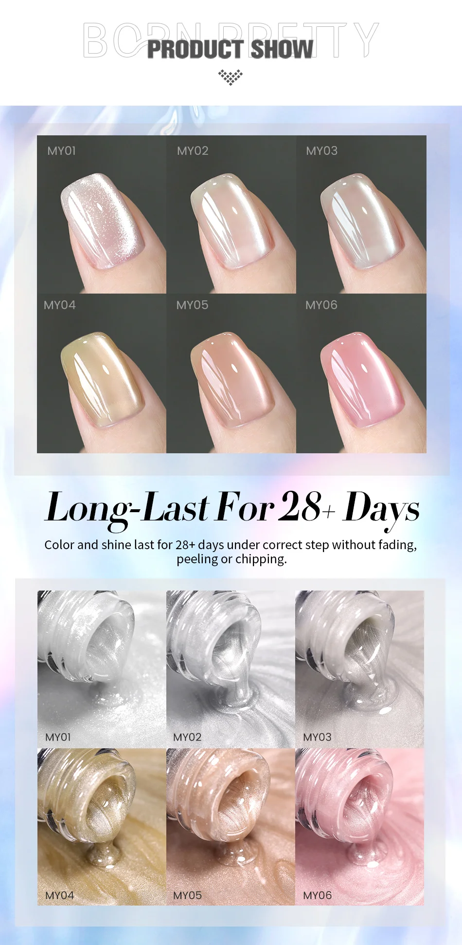 BORN PRETTY 10 ml Water Light Cat Magnetic Gel Ultra Shine Glitter Semi Permanent Soak Off UV Gel Nail Art Lack Maniküre – Detail 2