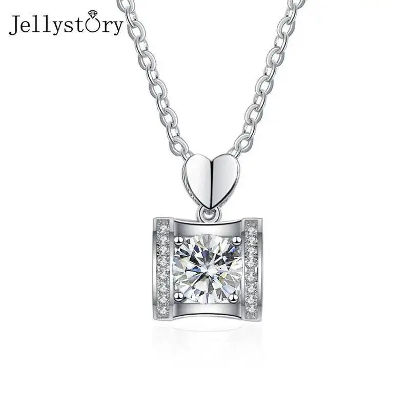 

JellyStory 925 Sterling Silver Necklace For Women With 1CT D color Moissanite Diamonds with GRA Pendant Neck Chain Fine Jewelry