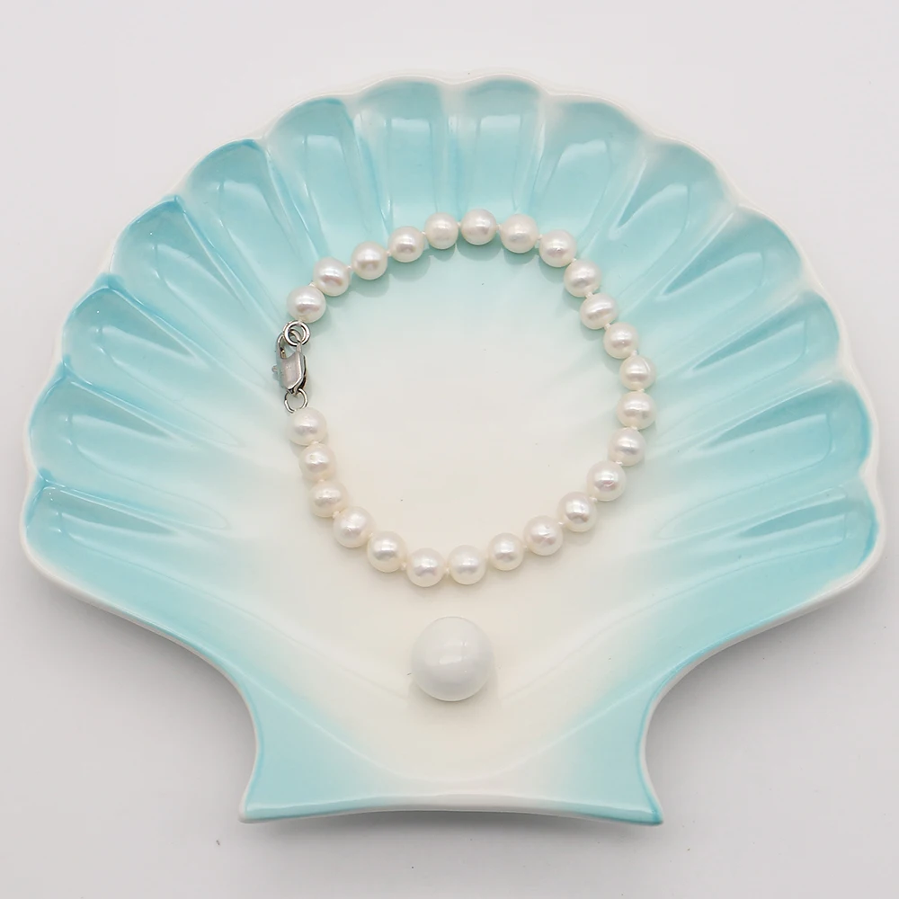 1strand Vintage Irregular Round Natural Freshwater White Pearl Beads 7-8mm Bracelet Ideal Jewelry Gift for Weddings Parties
