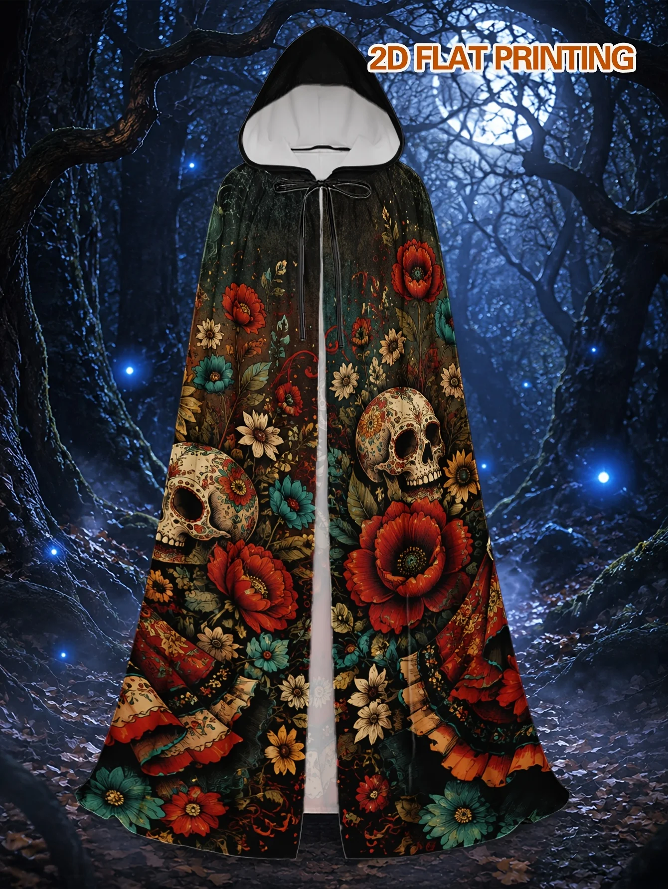 Customization 1pc Day Of The Dead Floral Skull Pattern Long Cape, Unisex Wizard Hooded Robe, Cosplay Shawl, Party Costume, Hallo