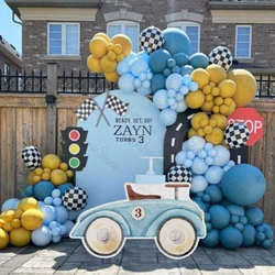 Two Fast Birthday Decorations Racing Car Cutouts Mustard Yellow Blue Balloon Arch Kit Race Car Theme Birthday Party Props Boys