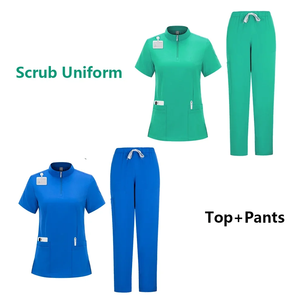 New Nurse Uniforms Elastic Solid Tops Pants Woman Man Scrub Trousers Dental Vet Hospital Pet Clinic Medical Uniform Scrub Sets