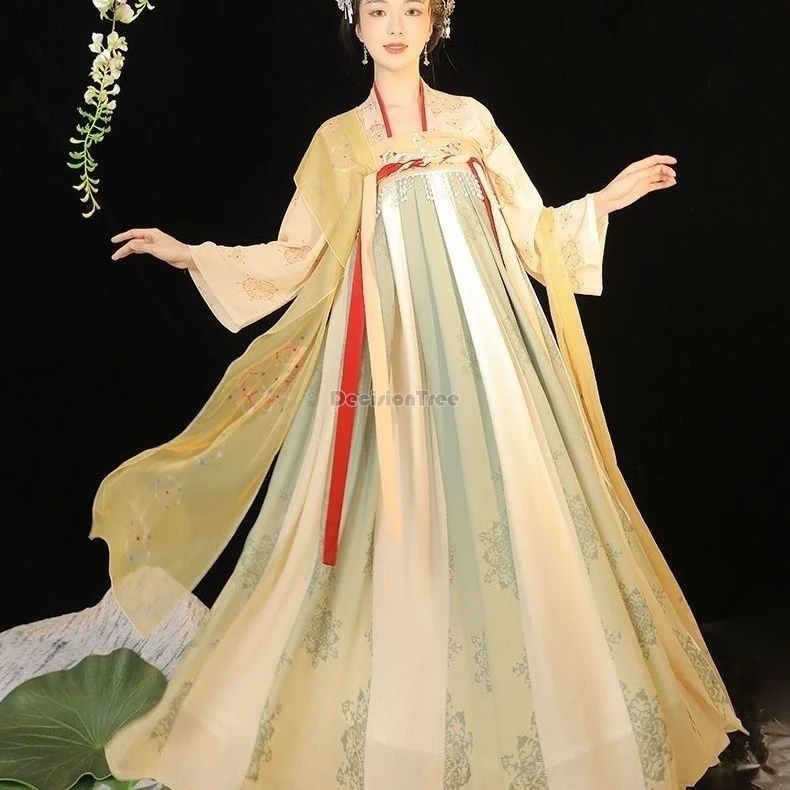 

2025 new chinese improved tang dynasty ruqun hanfu costume long sleeve pleated skirt printed elegant loose women daily hanfu set