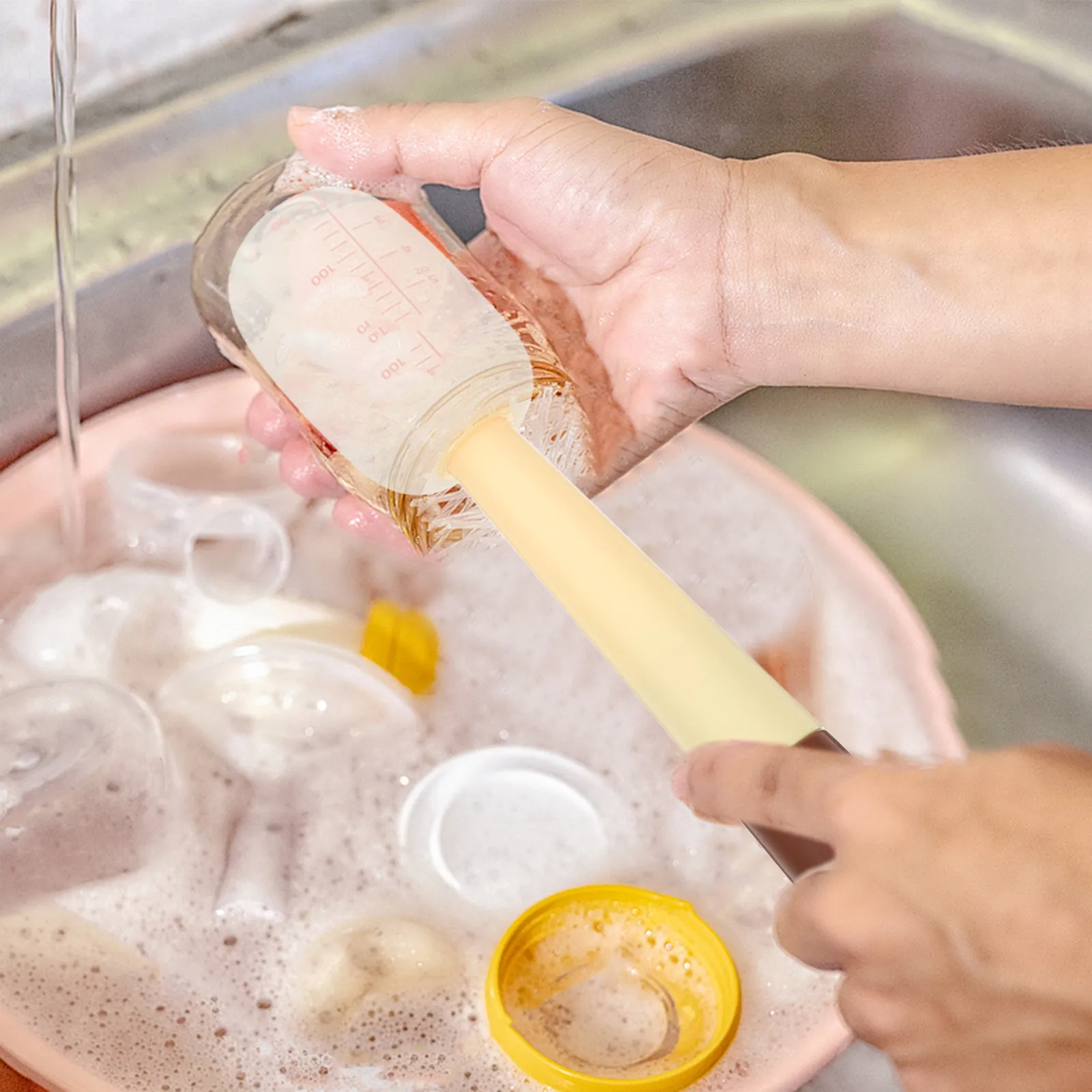 

3 In 1 Brush Silicone Cup Lid Cleaner Long Handle For Baby Milk Bottle Scrubber Narrow Neck Tumbler Water Bottle Cleaning