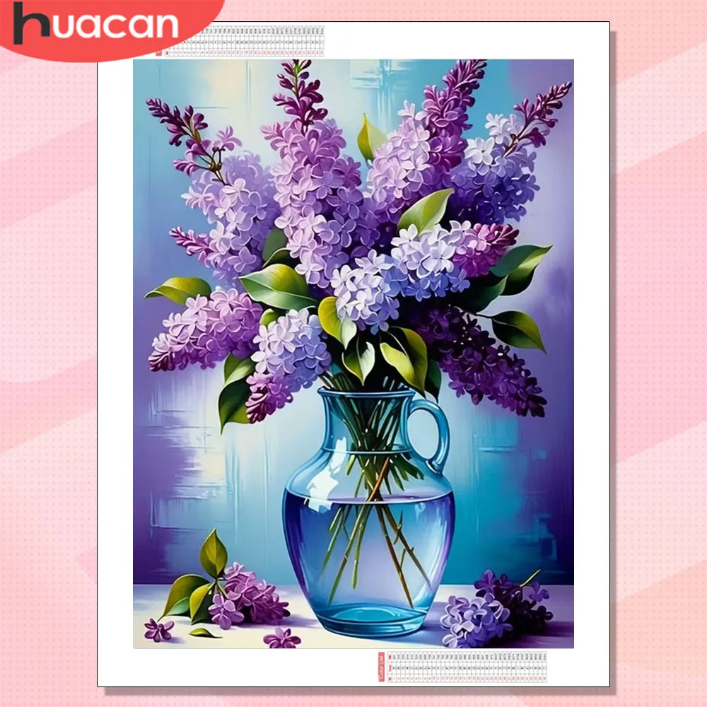 HUACAN Diamant-Mosaik, lila Blume, Kunsthandwerk, handgefertigte Kunstmalerei, florale Strassbilder, Heimdekoration