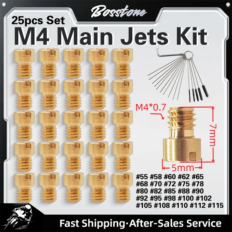 25pcs M4 Main Jet 4mm For GY6 50cc 139QMB Scooter Motorcycle Mikuni Keihin Carburetor CVK24~26 PZ19 Carb Nozzle Size 55-115