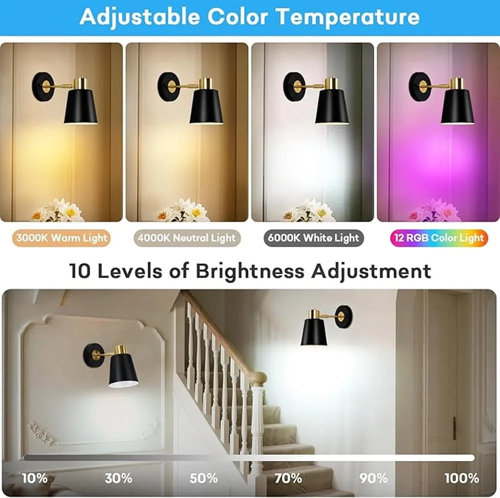 Black And Gold Wall Sconce Retro Plug In Wall Sconce Adjustable Rotatable Arm Suitable For Indoor