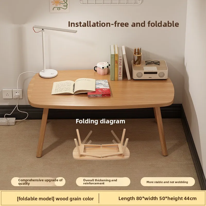Japanese Style Folding Coffee Table for Small Apartment Living Room Thickened Wood Legs No Assembly Low Tea Table Ins Wind Sofa view 4