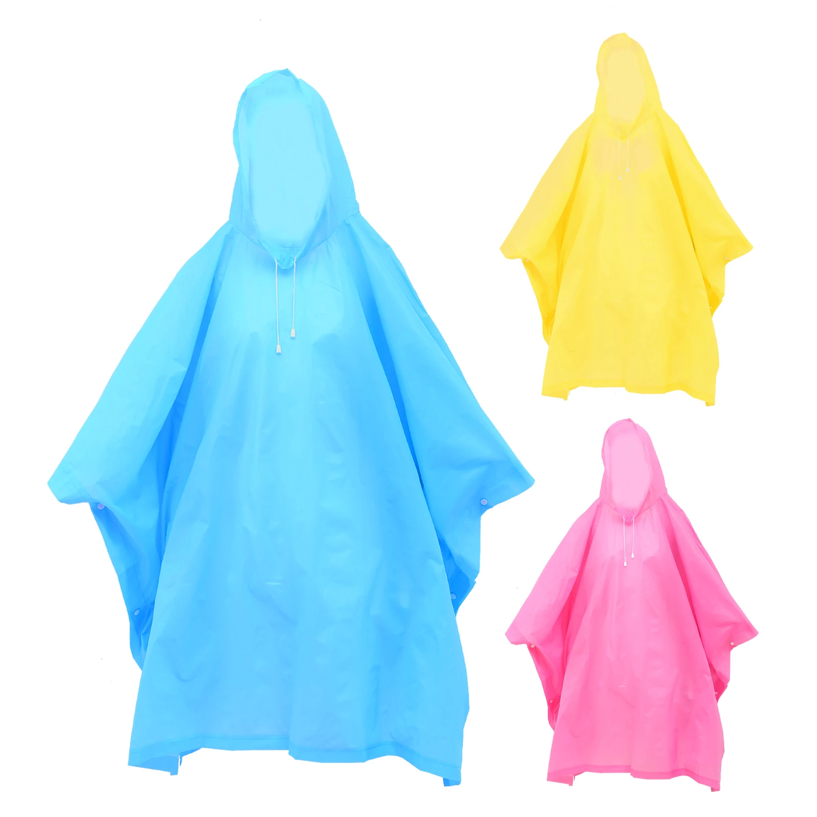 

3pcs Hooded Raincoat Reusable EVA Poncho Adult Size Lightweight Portable for Outdoor Cycling Travel Daily Use Moisture Resistant