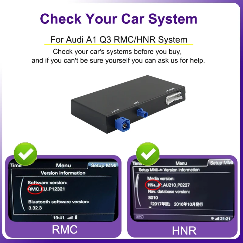 BONROAD Carplay اللاسلكي لأودي A1 Q3 2013-2018 مع Android Auto AirPlay Mirror Link Bluetooth GPS