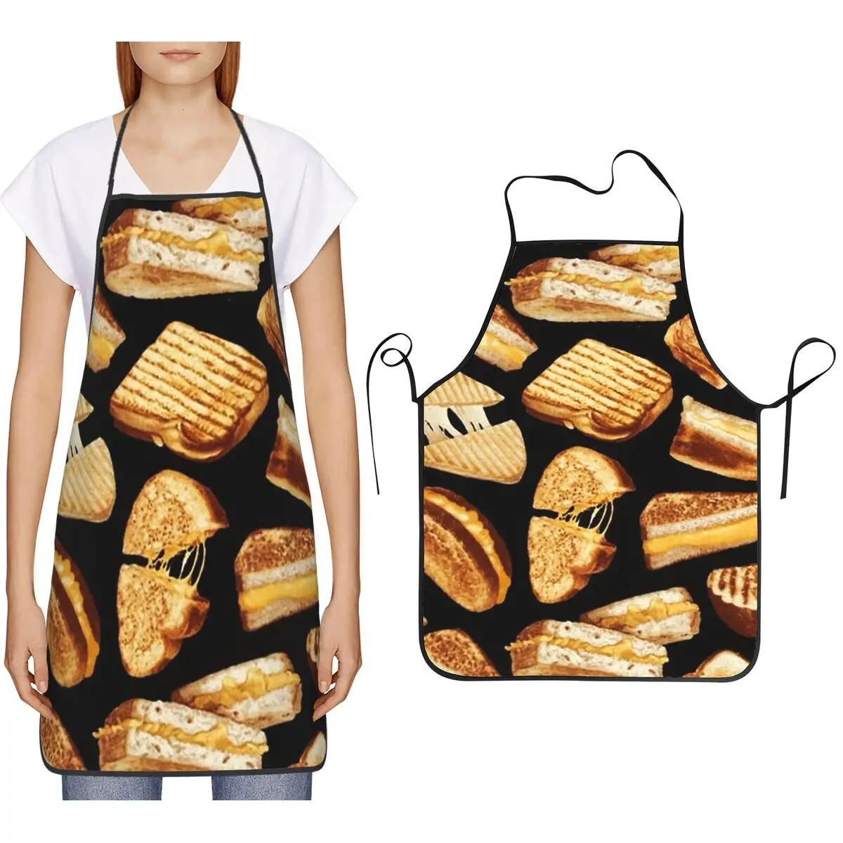 Grilled Cheese With Realistic Melted Cheese And Bread Aprons Chef Cooking Cuisine Tablier Bib Kitchen Cleaning Pinafore