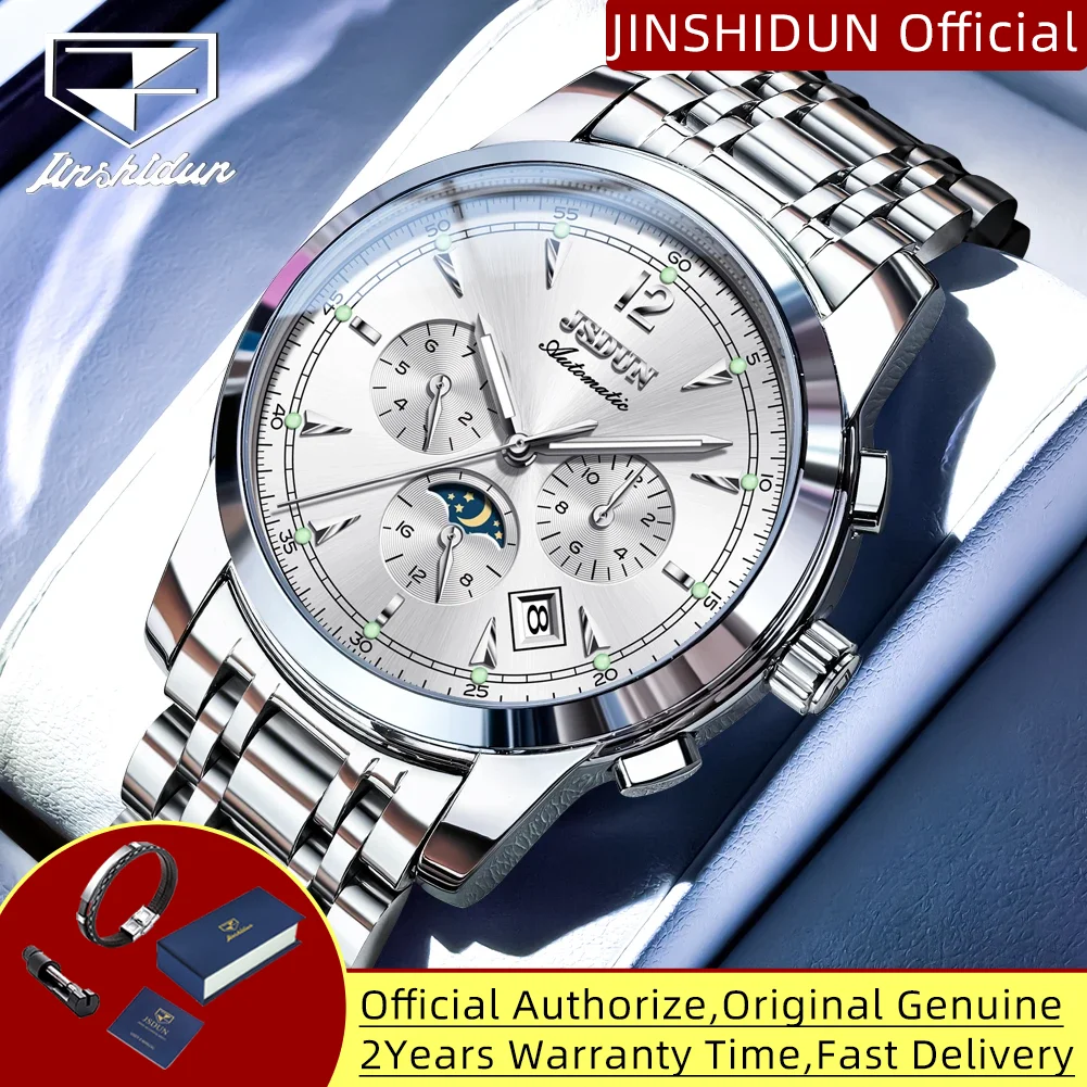 

JSDUN 8750, мужские автоматические часы с хронографом фазы Луны, водонепроницаемые светящиеся многофункциональные механические наручные часы для мужчин