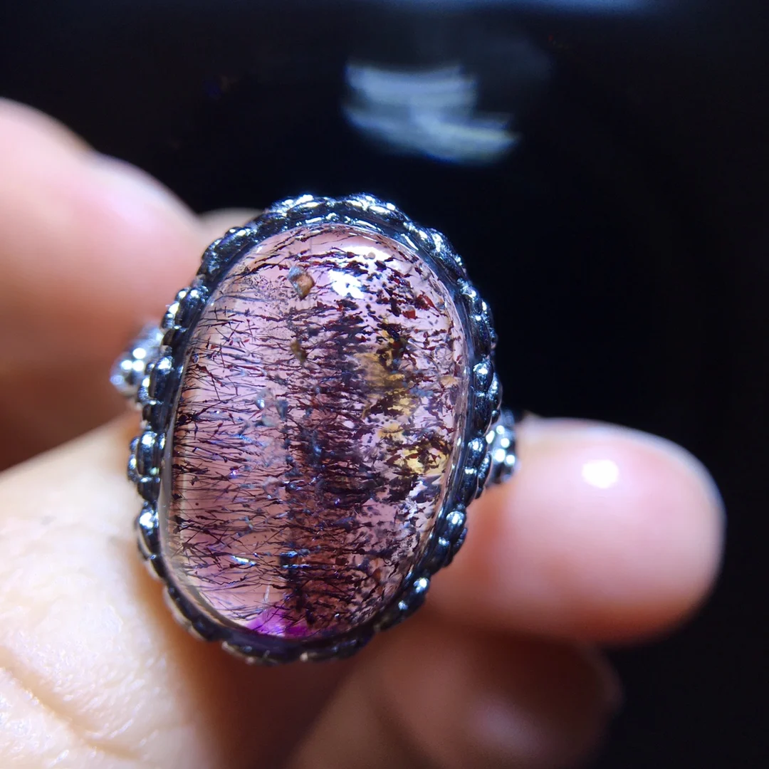 

Natural Super Seven 7 Red Lepidocrocite Quartz Adjustable Ring 17.1/11.6mm Red Rutilated Women Men Jewelry AAAAAA