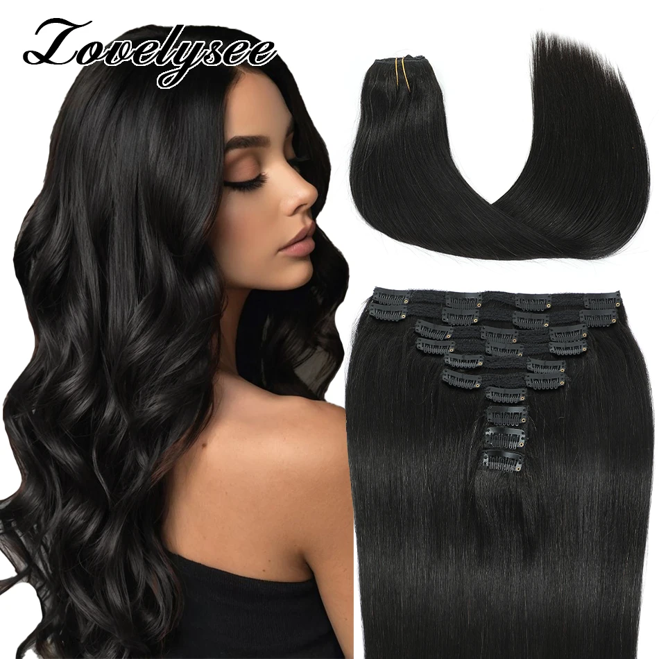 10Pcs Clip in Hair Extensions Human Hair Double Weft Hair Extensions Straight Brazilian Natural Human Hair for Woman 14