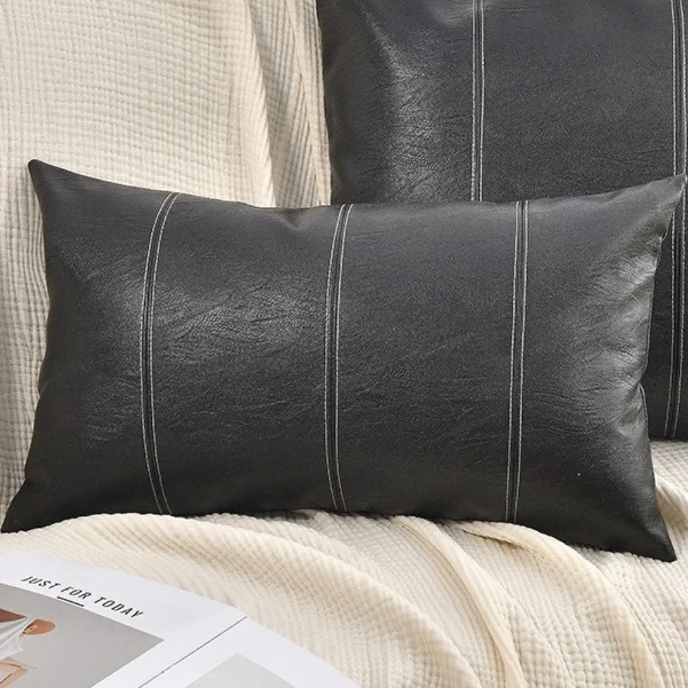 Modern Waterproof PU Leather Throw Pillow Covers Wear-resistant Zipper Style Cushion Cover Minimalist Smooth Pillowcase Office