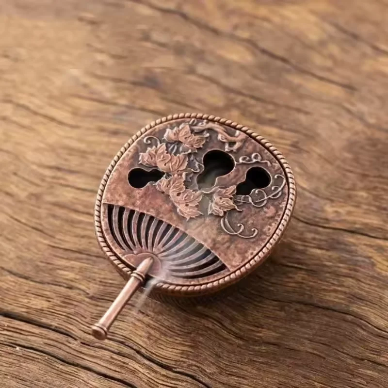 

Antique Color Fan Shape Incense Burner Gourd Design Mini Desktop Decor for Home Office Meditation Zen Room Decor Gift